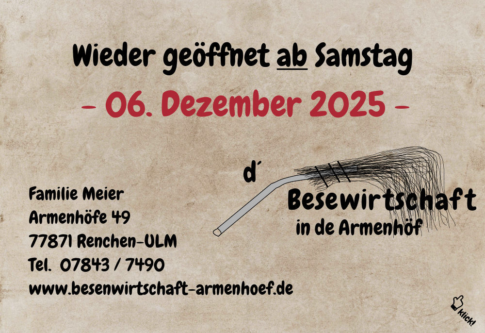 Wieder geöffnet ab Samstag - 06. Dezember 2025