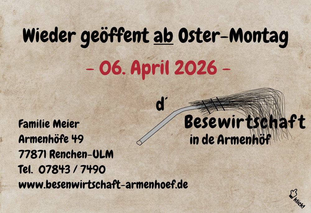 Wieder geöffnet ab Montag - 06. April 2026